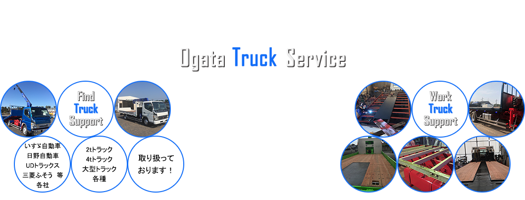 中古トラックをお探しの方　販売・買取・鈑金塗装・架装・車検・点検・整備のことなら尾形トラックサービスへお任せください。